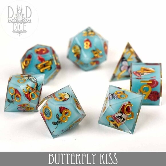 DND Dice Set - Butterfly Kiss - 7 Handmade Resin Dice - Fantasy RPG Gaming - Picture 4 of 4